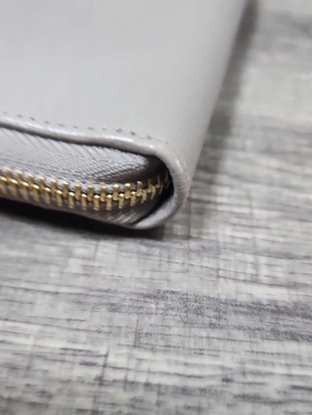 Furla Saffiano Zip Wallet in Pale Gray with Gold Hardware